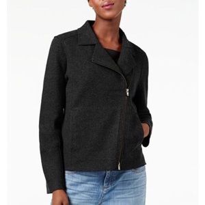 Eileen Fisher Cozy Wool Moto Jacket Gray Charcoal